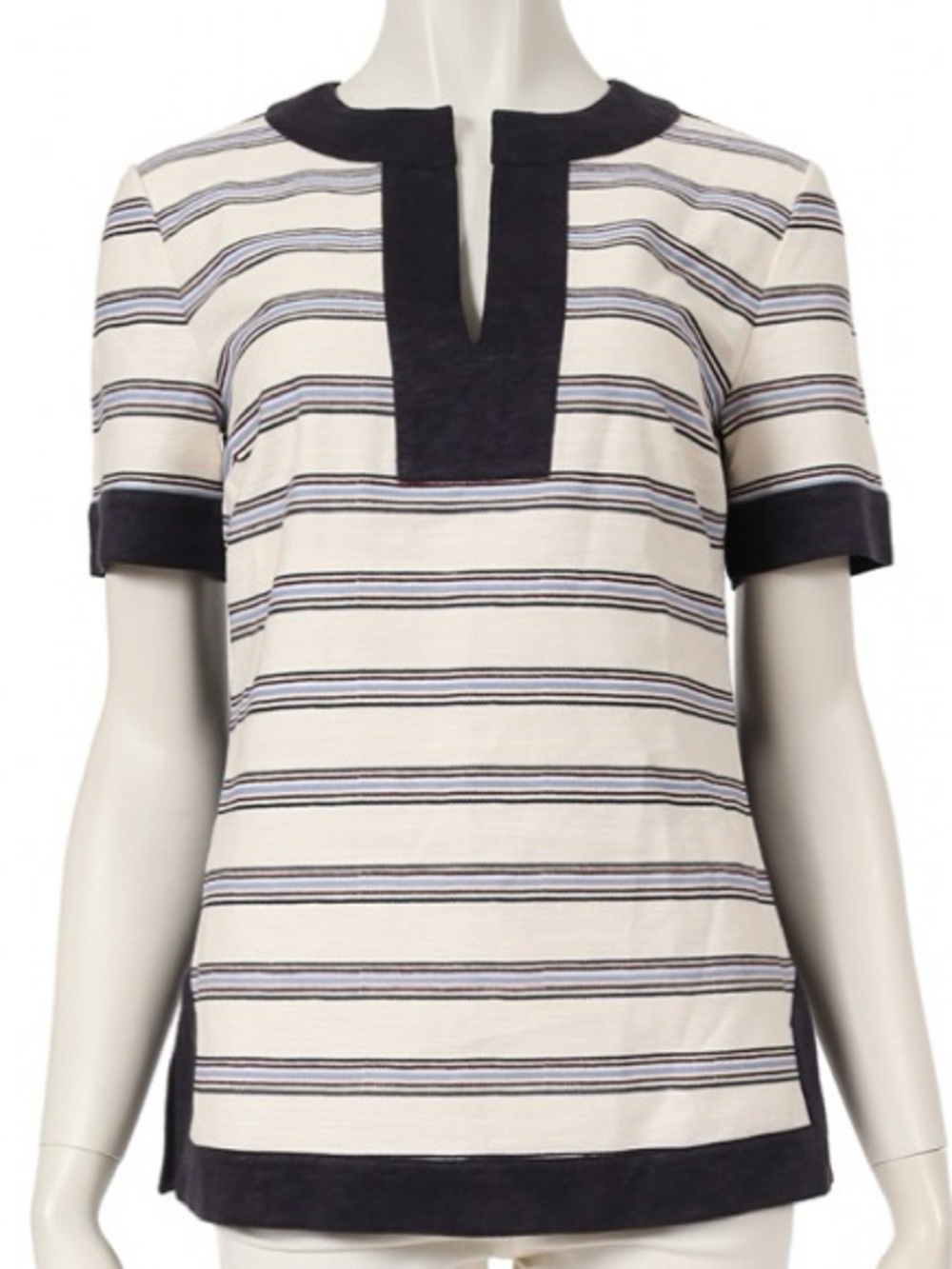 Tory Burch Navy Stripe Linen Blend Tunic Top Short Sleeve XS